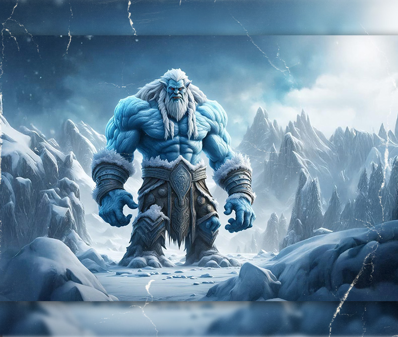 Frost Giant in the mountains with snow - AI Generated Imagery