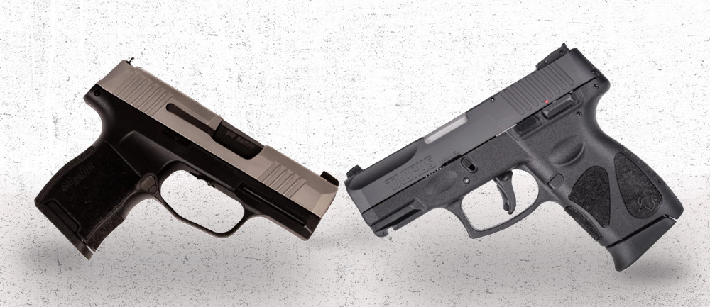Both the Sig Sauer P365 and the Taurus G2C next to each other.