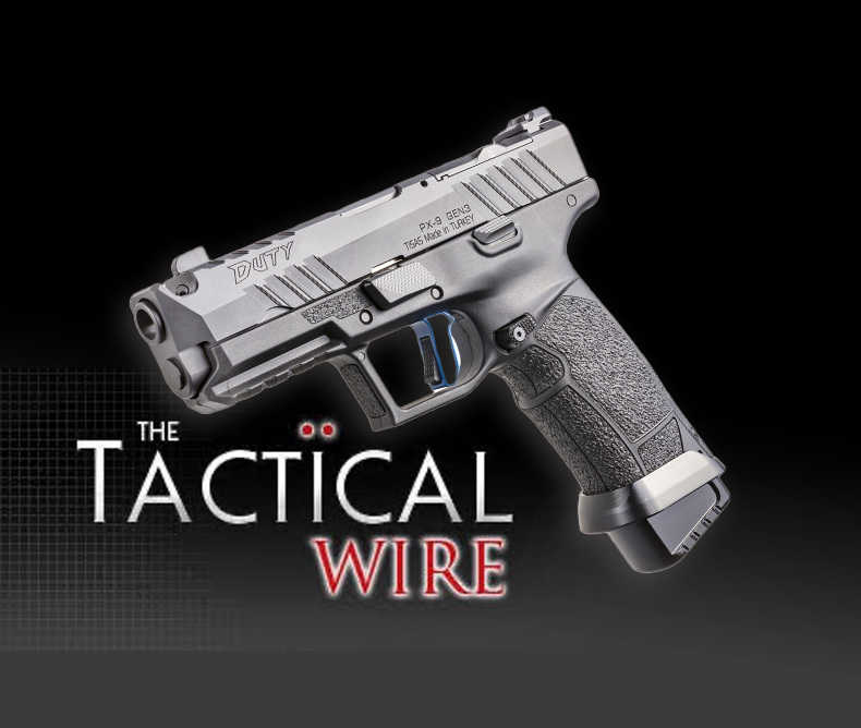 Tisas PX-9 2.0 Comp pistol side view on black background with “The Tactical Wire” text visible.