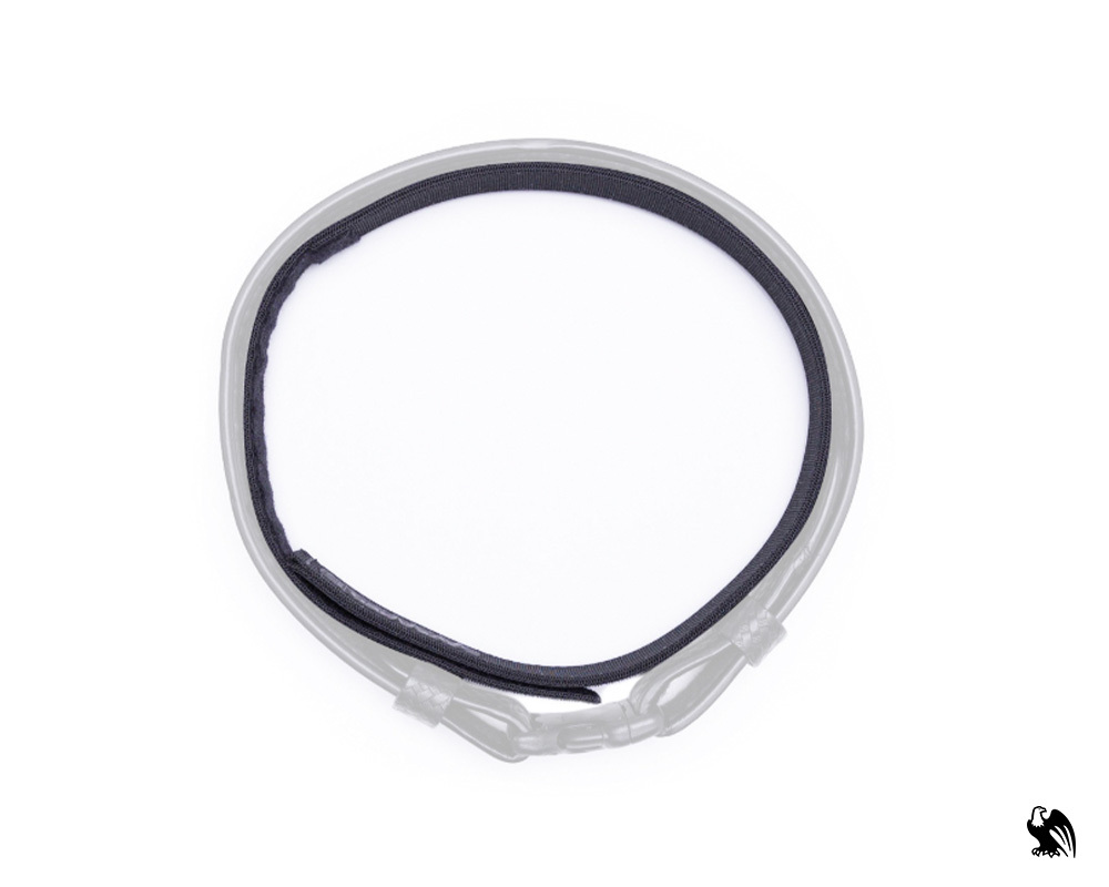 Top view of a black inner gun belt designed for concealed carry, featuring a slim and flexible profile for comfortable everyday wear and secure holster attachment.