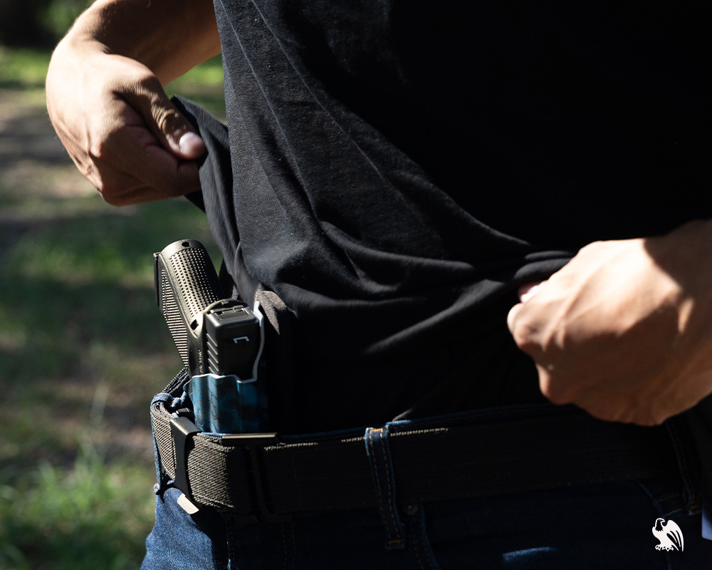 Man carrying a CCW Holster from Vedder Holsters