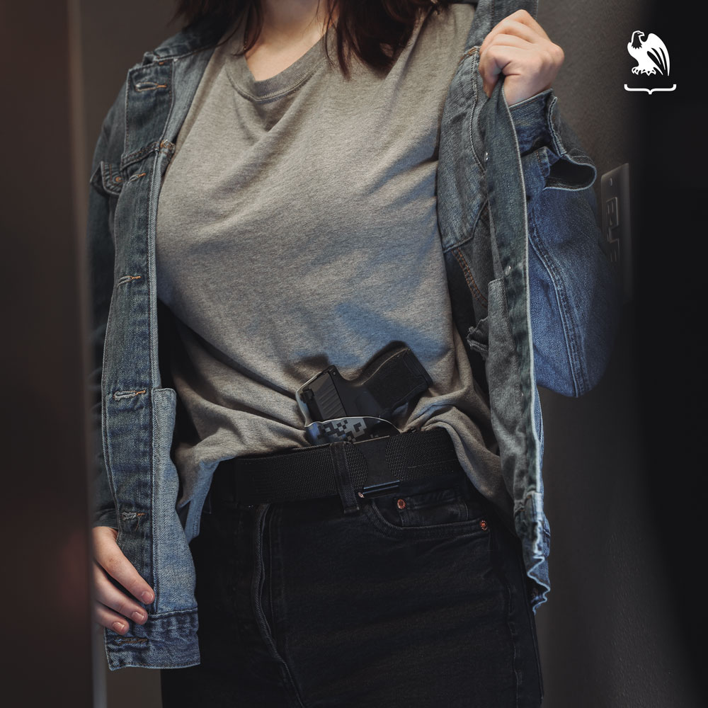 Woman wearing a IWB Kydex Holster from Vedder Holsters
