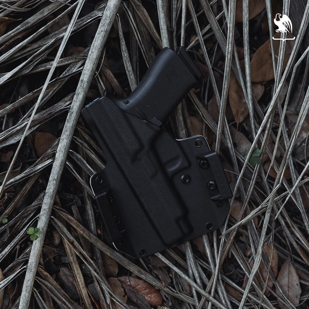 Customization - Photography of a Glock 45 handgun inside a LightDraw OWB Holster