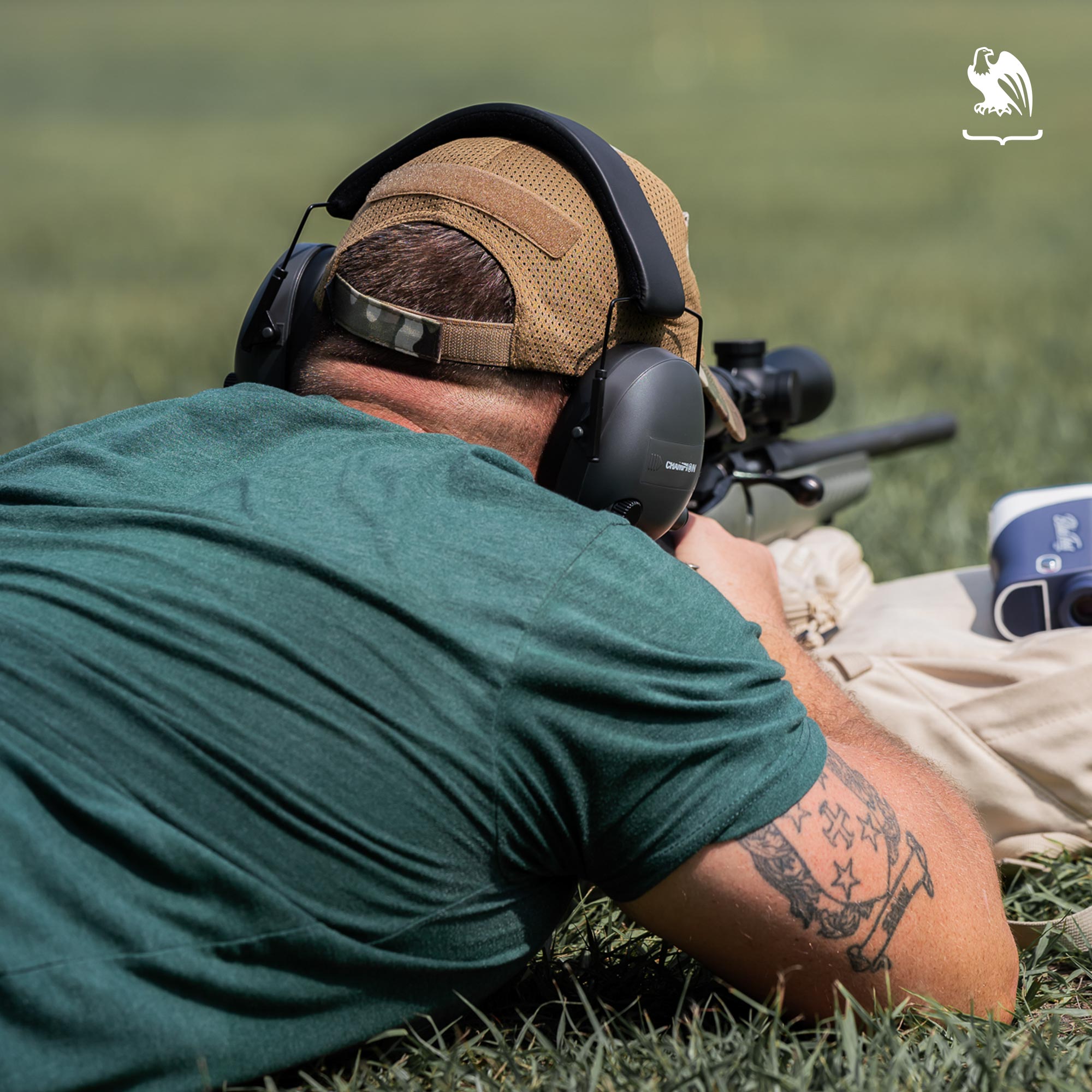 Man using protective shooting ear protection