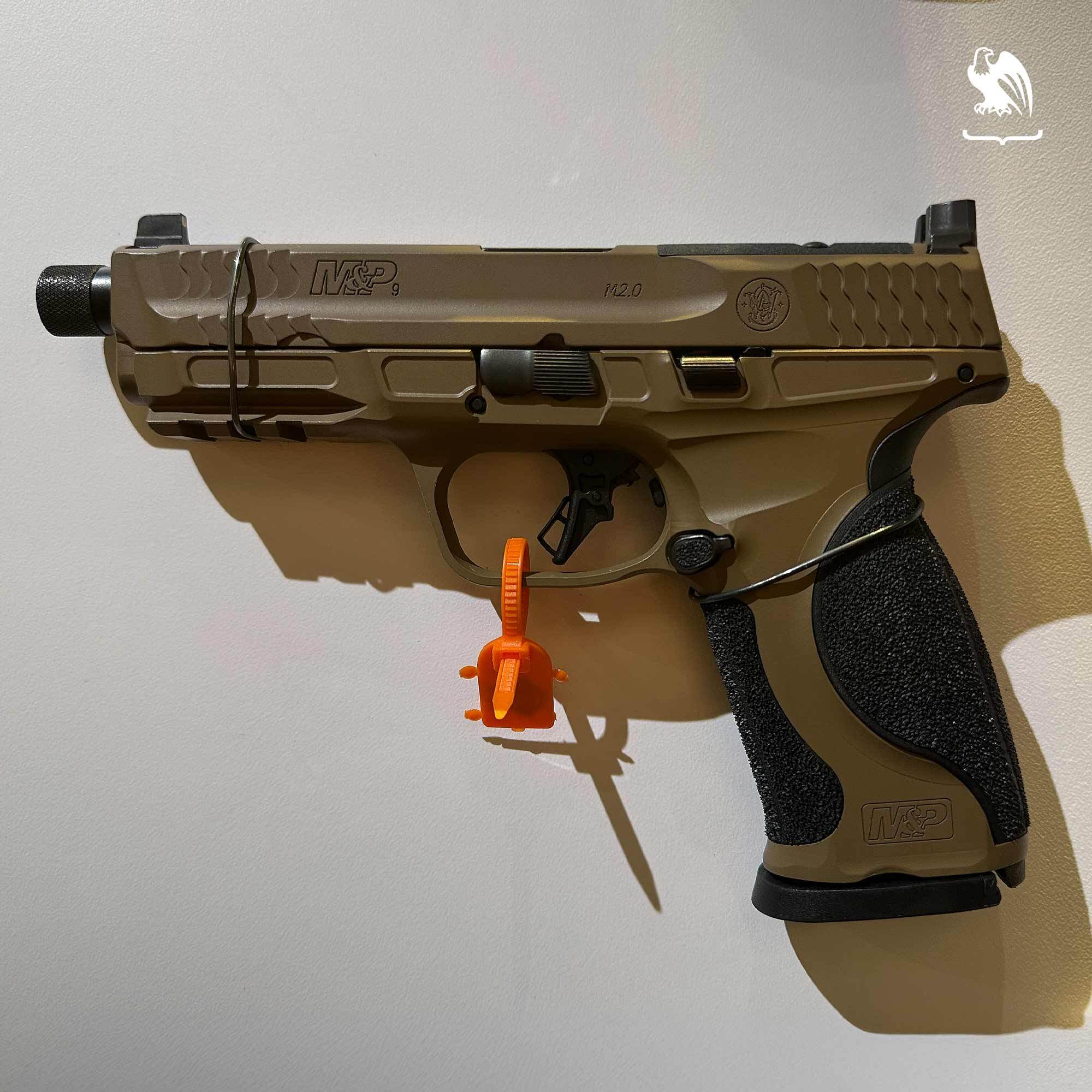 Smith & Wesson M&P9 M2.0 Metal HD pistol in black with a stainless steel frame, 4.6-inch barrel, and aggressive grip texture.