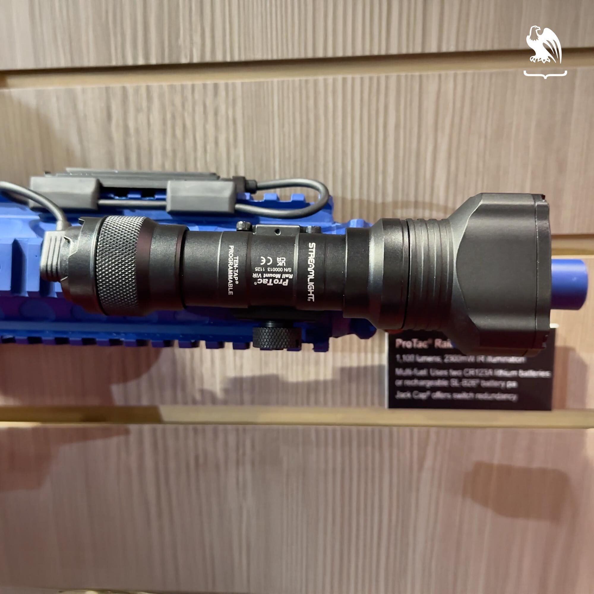 Streamlight ProTac Rail Mount VIR Pro weapon-mounted light displayed on a rifle at SHOT Show 2026.