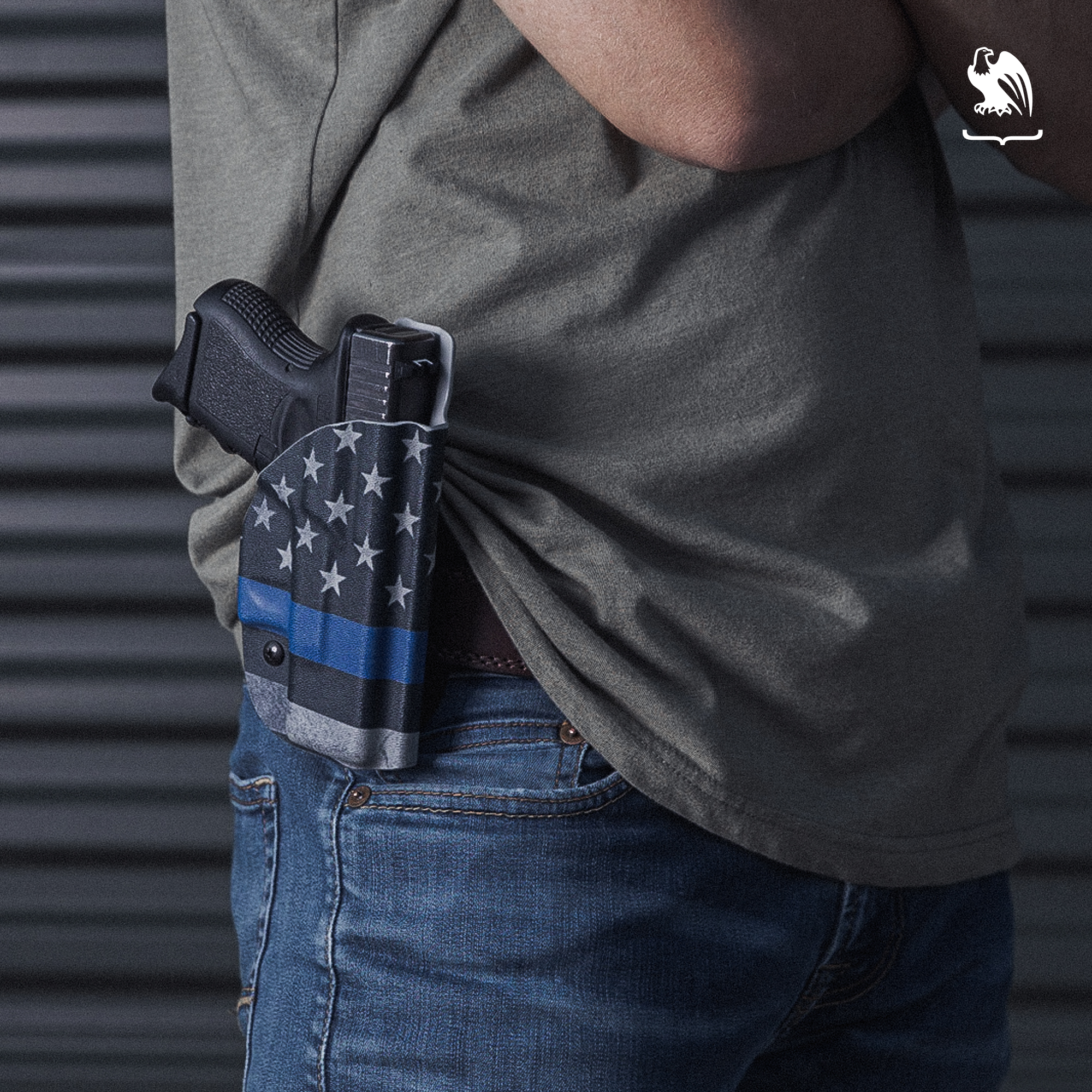 Thin Blue Line Flag design on a Vedder Holster