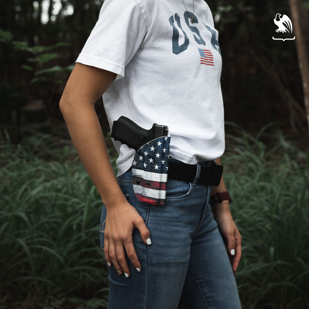 What states allow Constitutional Carry? - Vedder Holster Stock Photography of a woman carrying OWB with our ProDraw OWB Paddle Holster