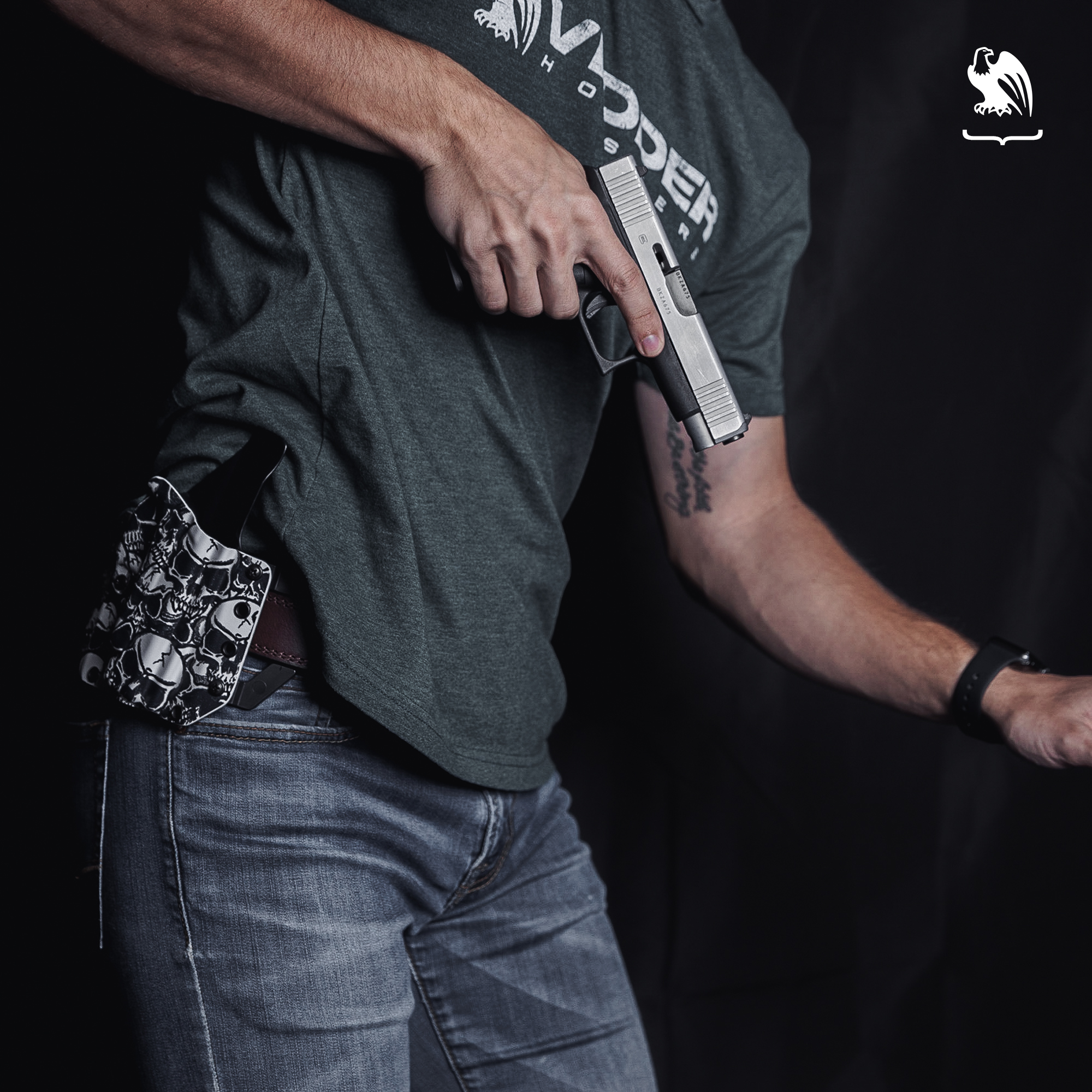Why Shoot - Generic Image Holding a gun wearing a Vedder Holster